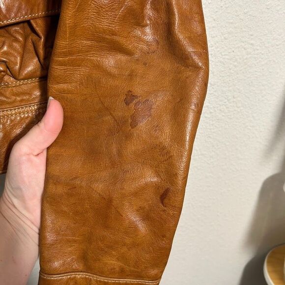 VTG 70s Womens Cropped Leather Jacket S/M Equipments Militaires Santa Fe Lapel - Picture 7 of 10